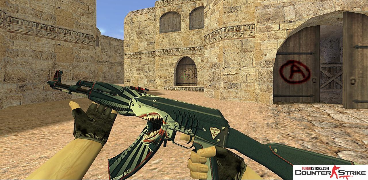Модель AK-47 «Sharks Attack» с анимацией осмотра для CS 1.6