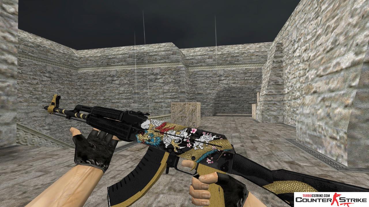 Модель HD AK-47 «Dragon Gold» с анимацией осмотра для CS 1.6