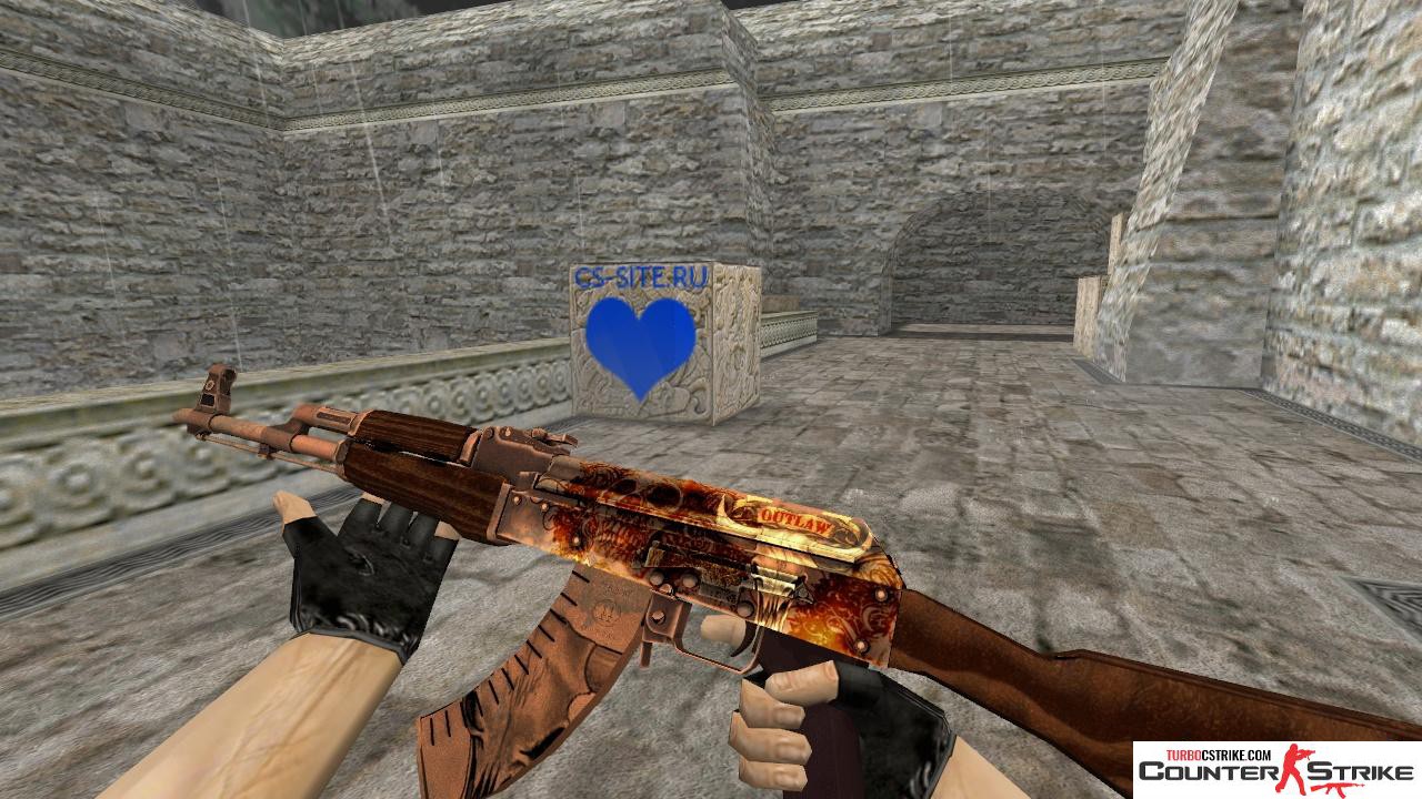Модель HD AK-47 «Outlaw» с анимацией осмотра для CS 1.6