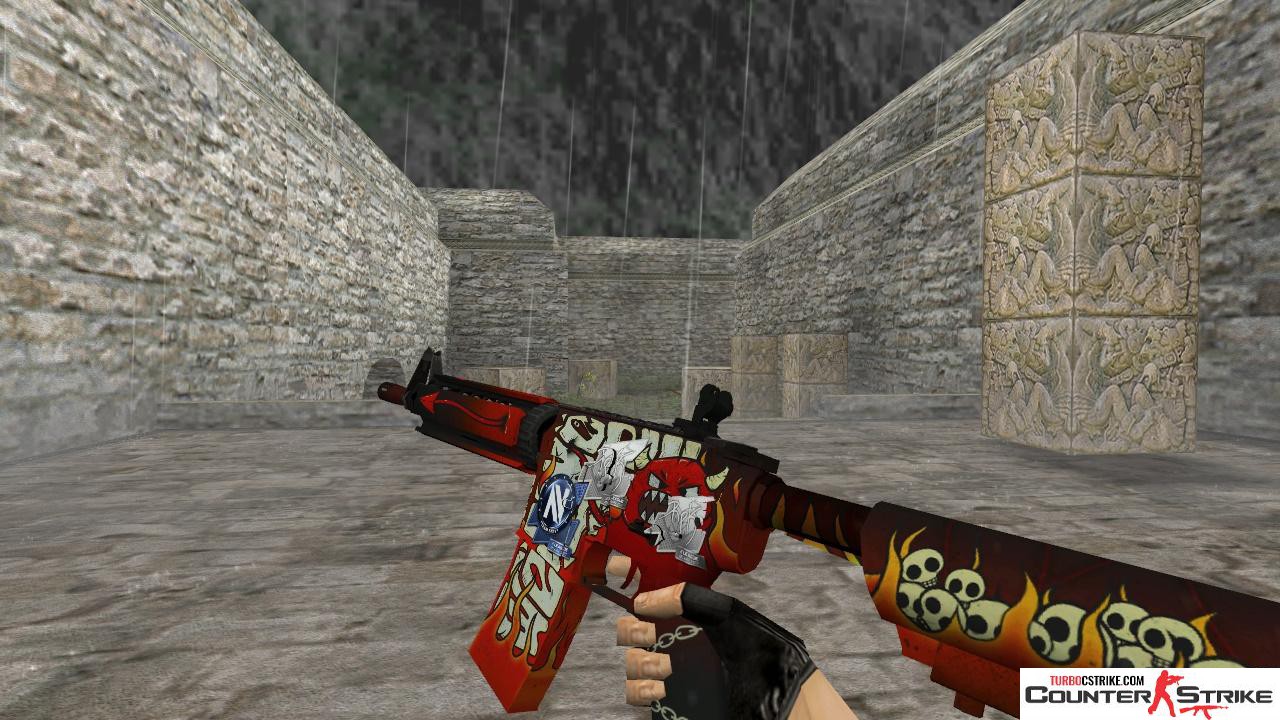 Модель HD M4A4 «Hellfire» с наклейками для CS 1.6